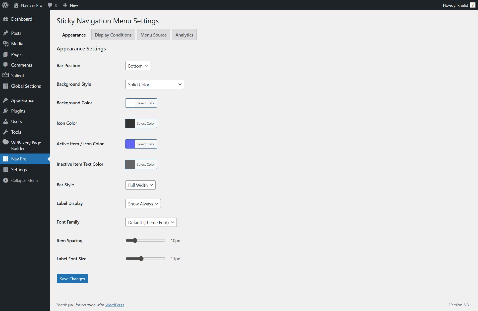 Appearance Tab Settings