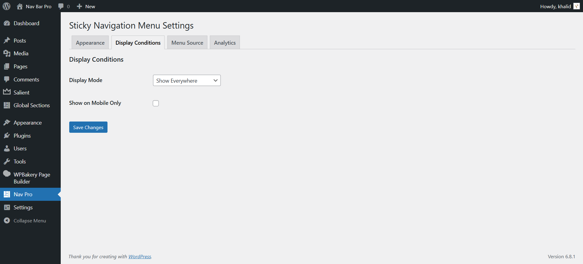 Display Conditions Tab Settings