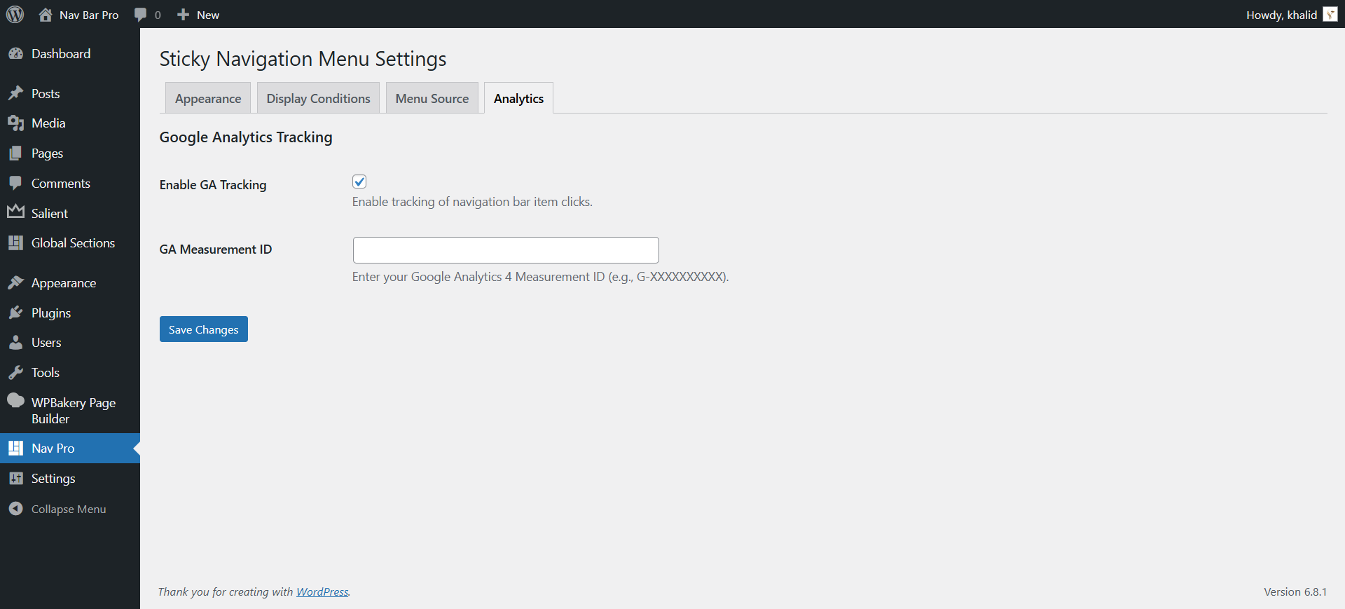 Analytics Tab Settings